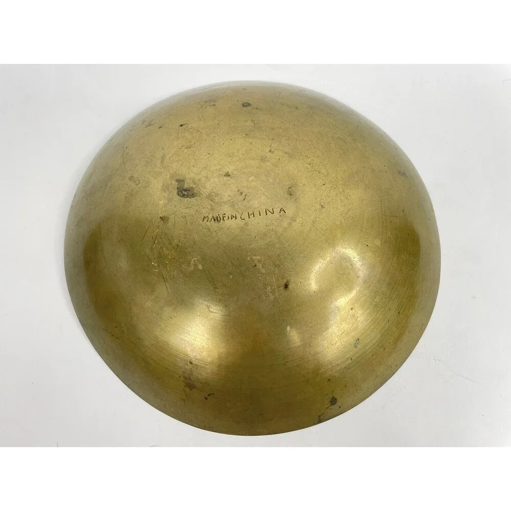 Antique Vintage Chinese Brass Bowl 2 Dragons Engraved Design 9 “ Diameter